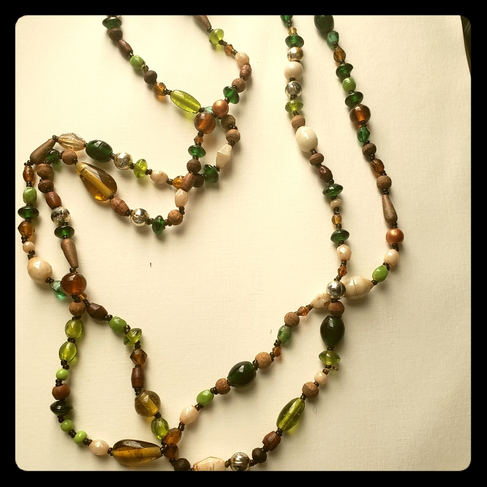 Long layering greens and browns necklace
